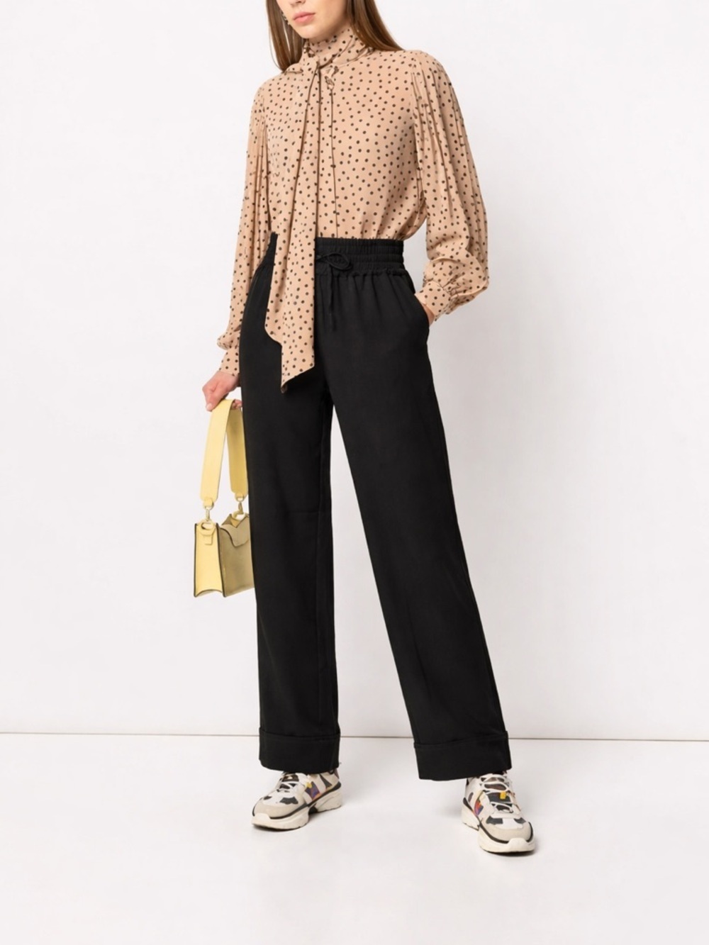 GANNI Trouser Pant Wide Leg Black  Women’s size 6 pull-on Drawstring heavy Crepe